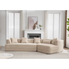 128" Boneless Couch Sofa Set W/Pocket Springs, 3-Seat Reversible Living Room Furniture, No Assembly Needed (Light Brown) - 淺棕色+圈呢+纖維泡棉墊+3座-1 - 查看 1