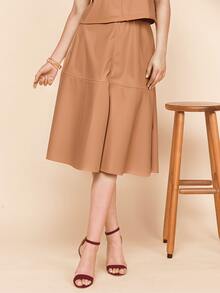 FLARE SPORT LEATHER MIDI SKIRT WITH CUT-OUT DETAIL - Beige - View 2