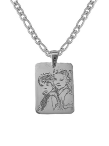 Personalized Photo Engraved Necklace, Custom Photo Engraving, 18K Stainless Steel Necklace, Gold/Silver Portrait Pendant, Personalized Family/Pet Jewelry, Perfect Gift - Multicolor-figaro Chain - View 6