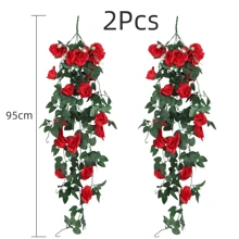Nejlue Artificial Flowers/Plants1111 Home & Living 1/2 pièces Fleurs de rose artificielles Plante grimpante Fausse fleur pendante Feuillage artificiel Rotin faux pour décoration de maison, salle de classe, bureau, décoration d'automne, chambre, bureau, jardin, décoration de mariage de voiture, décoration d'arche de linteau, maison, salle à manger, chambre à coucher, porche avant couvert