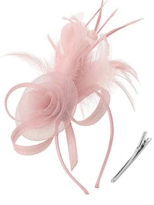 YBYR Vintage Style Women's Hat, Mesh Satin Headband With Clip, Elegant For Tea Party, Kentucky Derby Or Wedding, Special Occasion Hat | Retro Style Hat | Trimmed Hat, Headpiece Hairband Beauty Home Hair Accessories,Summer,Holiday,Travel - Dusty Pink - View 2