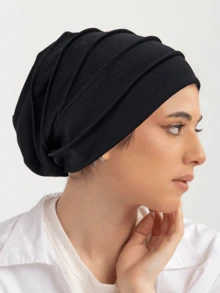 1pc New Style Hexagon Pleated Beanie Cap, Crinkled Bamboo Knot Turban Hijab For Dress, Beach, Holiday,Travel Essential - A - View 3