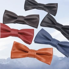PU Leather Bow Tie Adjustable Solid Color Textured Creative Men Necktie Retro Cravat Boys Suit Accessories