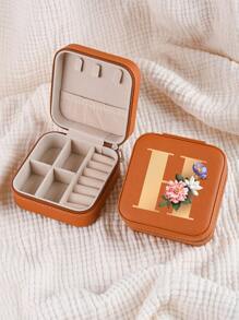 1pc Mini Floral Alphabet Jewelry Storage Box, A-Z Gold Letters, Portable Zipper Travel Jewelry Storage Box, Gift Box For Women, Multi-Function Jewelry Display Stand For Rings, Pendants, Earrings, Necklaces, Etc. - Suitable For Women, Mother, Girlfriend, Valentine's Day Gift Box.