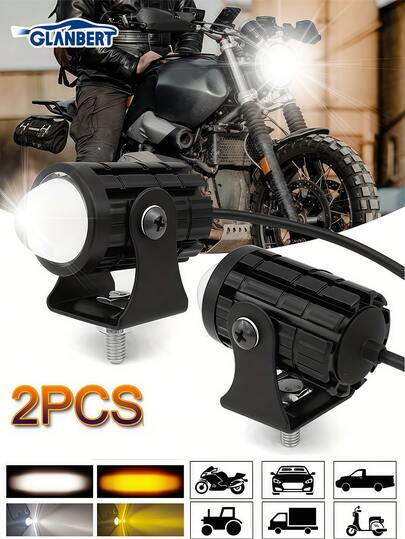 GLANBERT 2 ชิ้น ไฟหน้ามอเตอร์ไซค์ LED ทั่วไปสีเหลืองและสีขาวแสงไฟสูงและต่ำคู่สปอตไลท์ที่สว่างมาก