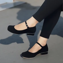 Salto Feminino Preto Sapatilha Enfeite Fivela Couro Fake Modelo Boneca 2,5cm Confort Moda Brilho Glitter Mulher