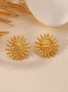 1 Pair Fashionable, Elegant & Unique Metal Sunflower Stud Earrings, Suitable For Women To Wear On Beach, Vacation, Festival, Daily Occasions