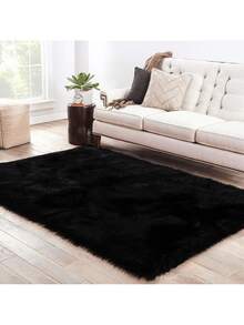 Shaggy Rug 2.00 X 1.50 Living Room Bedroom Office - 黑色 - 查看 2