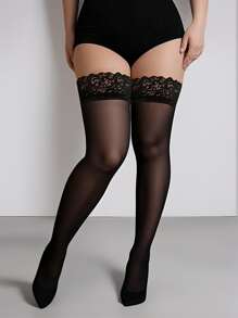 "1 Pair Of Women's Stylish Lace-Trim Thigh High Socks - Lightweight, Comfortable, And Adorable For A Sexy Look"