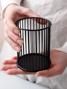 1 件金色铁质化妆刷收纳盒，金属材质笔筒，适用于办公桌桌面、宿舍和文具收纳，适用于假日海滩、浴室收纳、卧室收纳，大容量