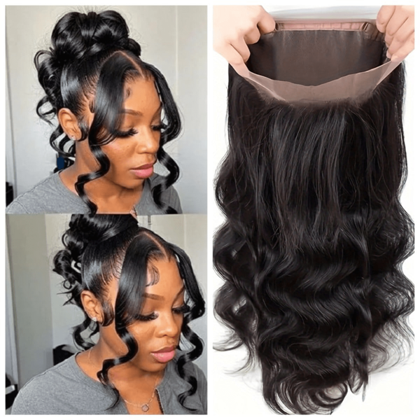 Peluca de encaje frontral 360 de cabello humano con ondas, peluca frontal de encaje 360 de cabello humano prepinzado con cabello bebé, cabello virgen brasileño, onda corporal, peluca frontal de encaje 360 de cabello humano (20 pulgadas)