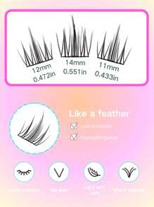 60 piezas/Paquete Pestañas postizas estilo dibujos animados lindos, Natural y Fino Rizo D, 11-14mm DIY Extensión suave de flores de camelias, Pestañas reutilizables de gran capacidad segmentadas