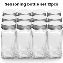 Set Of 12 Spice Jars With Shaker Lids-Spice Jars With Lids,Glass Storage Bottles,Screw Top ,Herb Containers ,Seasoning Shaker ,Empty Jars With Labels - Clear - View 3