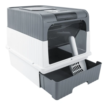 Large Cat Litter Box Cat Pan Drawer Anti-Splashing Cat Potty Tray Self Cleaning Drawer Black Grey