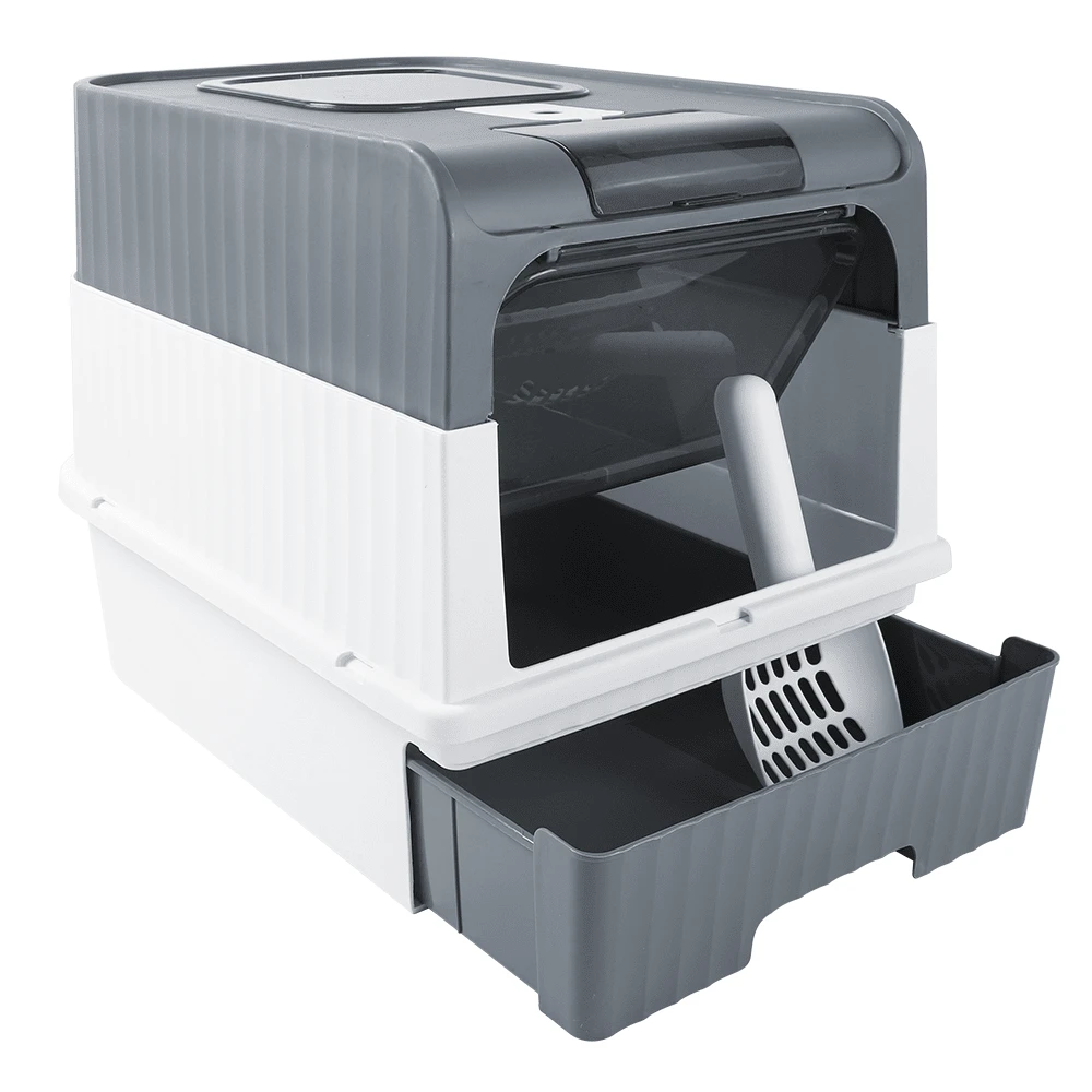 Large Cat Litter Box Cat Pan Drawer Anti-Splashing Cat Potty Tray Self Cleaning Drawer Black Grey - Grey - View 1