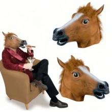 1 件马头面具角色扮演化妆舞会万圣节搞笑服装头饰，圣诞节 - 棕色 - 查看 3