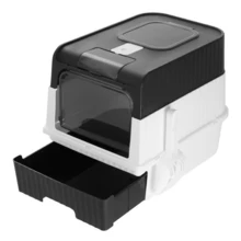 Large Cat Litter Box Cat Pan Drawer Anti-Splashing Cat Potty Tray Self Cleaning Drawer Black Grey - Black - View 4