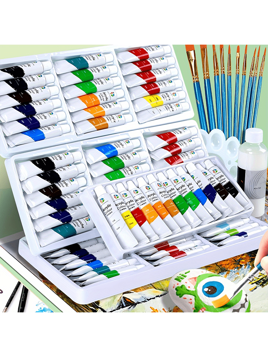Professional Acrylic Paint Set - 12/18/24 Vibrant Colors, 0.17oz Each - Great For Artists, Students, And DIY Projects On Walls And Fabrics, Acrylic Paints With Numbered Acrylic Paint Markers