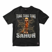TUNG TUNG TUNG SAHUR MEME ITALIAN BRAINROT T-SHIRT UNISEX COTTON Premium - màu đen - Xem 3