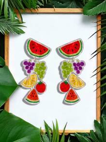 Pink Snail Boucles d'oreilles pendantes originales et amusantes de la série Fruits du monde - Pastèque, Orange, Ananas, Pamplemousse. Convient aux femmes, filles, été, hiver, vacances, fête de plage, cadeau pour elle, couples, amis