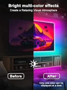 1 pièce Bande lumineuse LED 5050 RVB de 1 m à 20 m, Éclairage LED pour chambre, Convient pour la bande lumineuse de rétroéclairage LED de 55 à 75 pouces, Synchronisation avec la musique et la télévision, Bande lumineuse LED USB pour rétroéclairage TV, Rétroéclairage LED TV avec télécommande application, Pour la décoration de la pièce