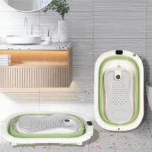 Faltbare Babybadewanne, Faltbare Neugeborenen-Badewanne Mit Weichem Kissen (0-18 Monate), 72*45*17cm, Geburtsgeschenk für Neugeborene, Tragbares Reisegeschenk, Platzsparend - Grün - Übersicht 6