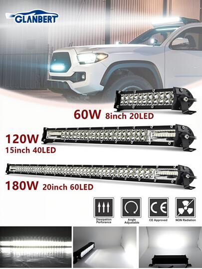 GLANBERT 20"/15"/8" Super Bright Double Row LED Strip Light Spotlight Car LED Work Lights Adjustable Bracket Floodlight Combo Sealed Beam Suitable For Tractor, 4X4, Off-Road, 4WD, ATV, Truck - 12V 24V