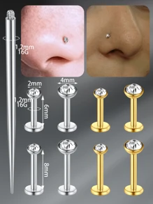 CIZME 16G Lip Rings Studs Flat Back Studs Labret Studs Stainless Steel Internal Threaded CZ 6/8mm Lip Studs Lip Piercing Jewelry Earrings Studs Cartilage Helix Piercing Silver Gold Steel Labret Piercing Jewelry For Women Men