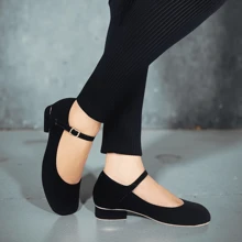 Salto Feminino Preto Sapatilha Enfeite Fivela Couro Fake Modelo Boneca 2,5cm Confort Moda Brilho Glitter Mulher