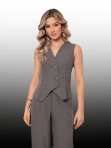 Women's Tailored Set Laria Vertical Vest With Long Trousers - 深灰色 - 查看 2