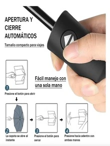 PARAGUAS CON BOTON AUTOMATICO PARA ABRIR Y CERRAR, VARIEDAD DE COLORES, PERFECTO PARA LLEVAR A TODOS LADOS CON SU TAMAÑO ERGONOMICO Y COMODO - Negro - Ver 3