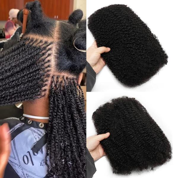 HJ WEAVE BEAUTY Extensions de cheveux afro crépus bouclés en vrac pour tressage, 100 % humains, pour torsades, locks, crochet, micro-tressage, cheveux afro noirs naturels en vrac pour femmes, cheveux humains doux et naturels, sans trame, résistants à la chaleur et pouvant être teints
