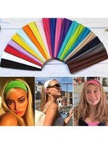 1pc/18/Pc Different Color Set Women Sports Headband, Women Hair Yoga Headband Soft Elastic High Elasticity Teen Girls Sports Headband Multiple Solid Colors, Polyester, Comfortable Four Seasons Elastic Headband - Sports Headband Back To School