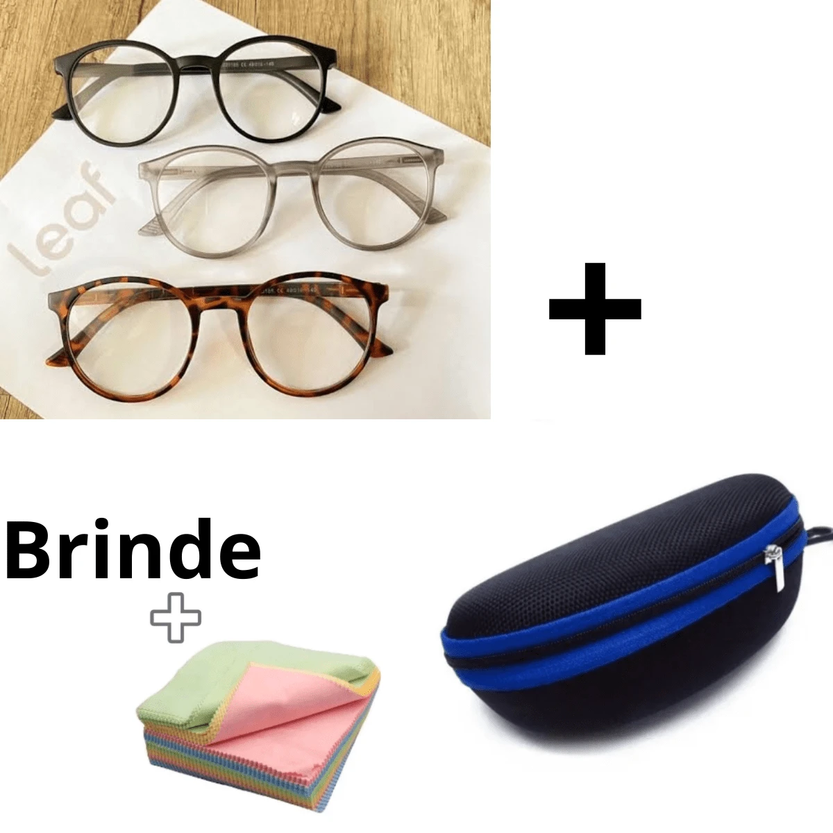Kit 1 Round Reading Glasses With Prescription + Box + Flannel Gift For Unisex - Ngẫu nhiên - Xem 1