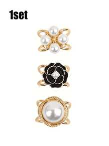 3pcs/Set Elegant Golden-Tone Faux Faux Pearl Scarf Clips,Scarf Buckle, Versatile Knot Holders For Women'S Fashion Accessories, Perfect For Parties, Daily Wear, And Gift Giving