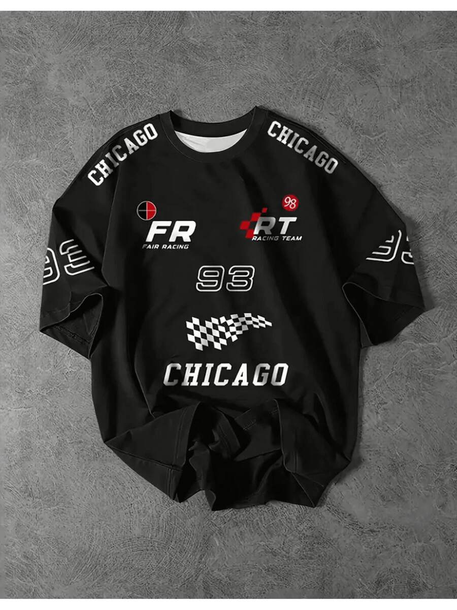 Men's Oversized T-Shirt Basketball Jersey Style Streetwear Urban Hip Hop Printed Comfortable Youth Fashion Cod 496 - 黑色 - 查看 1