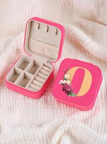 1pc Mini Floral Alphabet Jewelry Storage Box, A-Z Gold Letters, Portable Zipper Travel Jewelry Storage Box, Gift Box For Women, Multi-Function Jewelry Display Stand For Rings, Pendants, Earrings, Necklaces, Etc. - Suitable For Women, Mother, Girlfriend, Valentine's Day Gift Box.