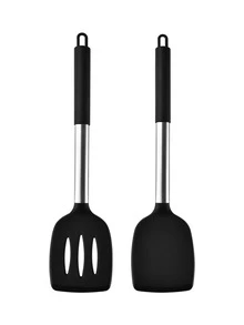 2pcs Silicone Spatula Set, Solid And Slotted Spatulas, Suitable For Non-Stick Pans, Durable Cooking Utensils For Fish, Eggs, Steak (Khaki) - Khaki - View 12
