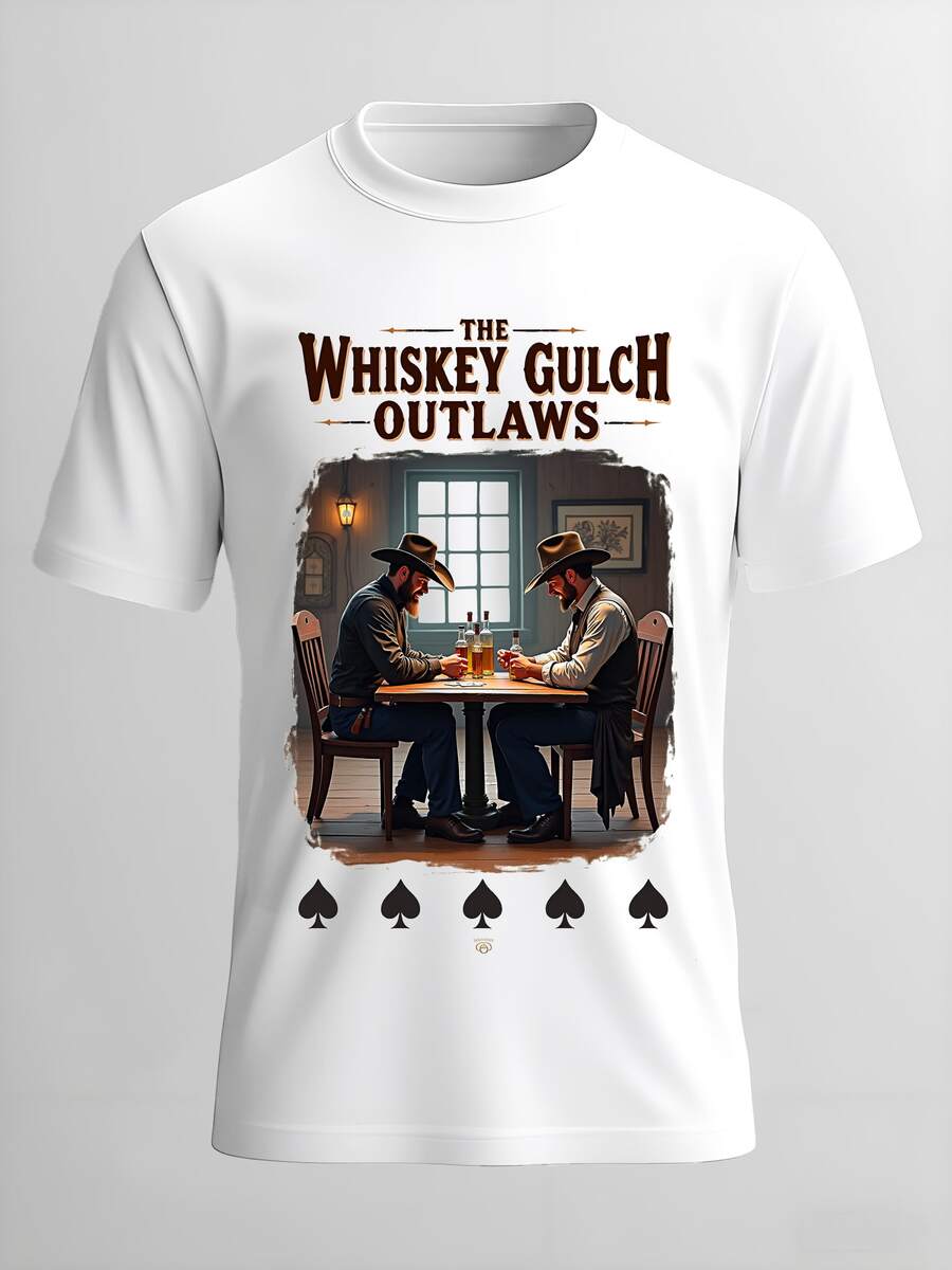 Whiskey Gulch Outlaws Poker Game T-Shirt - Western Saloon Design