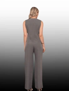 Women's Tailored Set Laria Vertical Vest With Long Trousers - 深灰色 - 查看 4