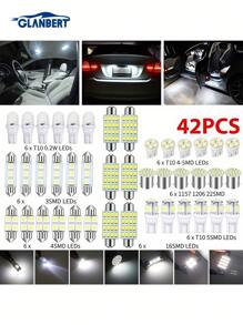 GLANBERT Brandneue 42 Stück/set Led Autos Keillichter T10 Auto Innenlicht T5 Karte Dome Birne Rücklicht Nummernschild Beleuchtung Kofferraum Birnen