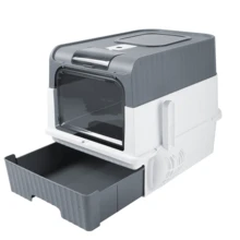 Large Cat Litter Box Cat Pan Drawer Anti-Splashing Cat Potty Tray Self Cleaning Drawer Black Grey - Grey - View 4