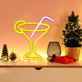 1 PC Cocktail Neon Sign Modern Minimalist LED Bar Decoration Wall Creative Martini Wine Glass Illuminated Logo Nightclub Beer Bar Atmosphere Light Shop Window Billboard Popular Lighting Decoration