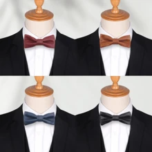 PU Leather Bow Tie Adjustable Solid Color Textured Creative Men Necktie Retro Cravat Boys Suit Accessories