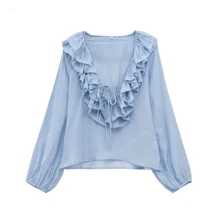 Blouse femme décorative multi-couches micro-transparente polyvalente et décontractée de style européen et américain, printemps/été