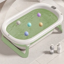 Faltbare Babybadewanne, Faltbare Neugeborenen-Badewanne Mit Weichem Kissen (0-18 Monate), 72*45*17cm, Geburtsgeschenk für Neugeborene, Tragbares Reisegeschenk, Platzsparend - Grün - Übersicht 2