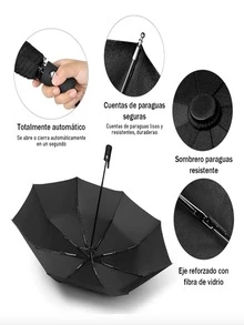 PARAGUAS CON BOTON AUTOMATICO PARA ABRIR Y CERRAR, VARIEDAD DE COLORES, PERFECTO PARA LLEVAR A TODOS LADOS CON SU TAMAÑO ERGONOMICO Y COMODO - Negro - Ver 2