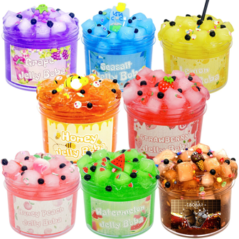 8-delige DIY Fruit Clay speelgoedset, combinatie van kristalklei, 70 ml transparante klei, slijmset, decompressiespeelgoed, geweldig cadeau, geschikt als cadeau voor een feestje, dagelijkse decompressie, creatief speelgoed, verjaardagscadeaus, perfect speelgoed voor kinderen vanaf 3 jaar