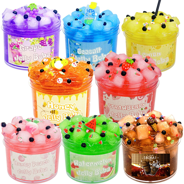 Set de 8 piezas, juego de arcilla de fruta DIY, combinación de arcilla cristalina, 70 ml de arcilla transparente, kit de slime, juguete anti-estrés, gran regalo, adecuado para regalos de fiesta, descompresión diaria, juguetes creativos, regalos de cumpleaños, juguetes perfectos para niños de 3+ años