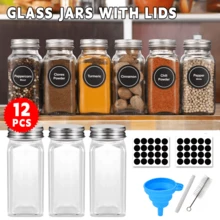 Set Of 12 Spice Jars With Shaker Lids-Spice Jars With Lids,Glass Storage Bottles,Screw Top ,Herb Containers ,Seasoning Shaker ,Empty Jars With Labels - Clear - View 2